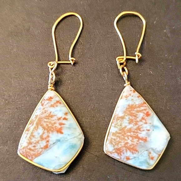 Natural Semi-Precious Stones Drop Earrings Coastal Blue & Brown - Picture 10 of 11